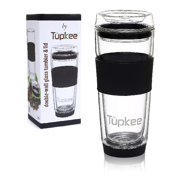 10. Tupkee Double Wall Glass Tumbler â€“ best glass travel mug